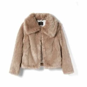NEW WOMEN'S S BANANA REPUBLIC FAUX FUR CROPPED COAT GOLDEN BEIGE JACKET